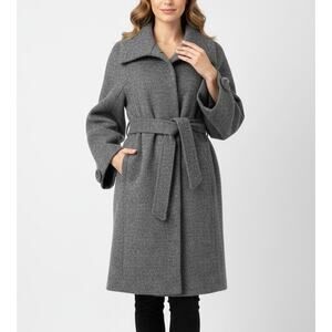 Stile Benetton Grey Textured Wool Blend Belted Wrap Coat - Size 40 (US 4/6)
